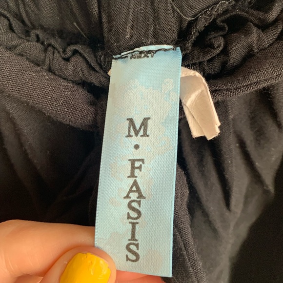 M.Fasis Lightweight Oceanside Elastic Waist Front Tie Black Pants Womens Size L - Picture 4 of 7